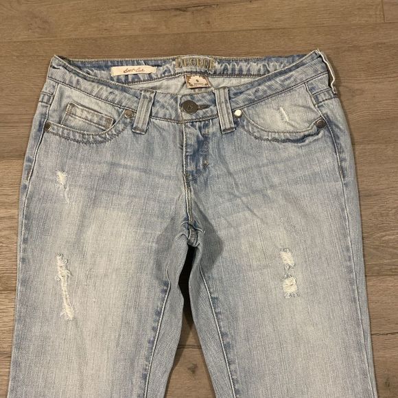 Decree Bootcut Denim Jeans ~ Sz 9 ~ Blue ~ Low Rise ~ 31" Inseam ~ Distressed - Picture 3 of 7